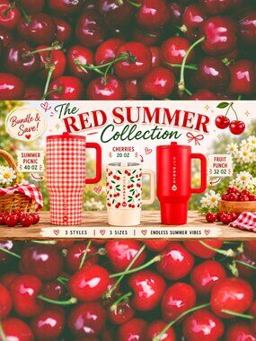 HydroJug Red Summer Collection Set of 3 NWT Cherries Fruit Punch Summer Picnic